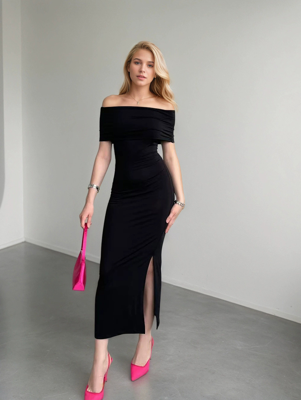 ZARA Summer High Waist Slit Dress Off Shoulder Mature Long Formal Gown
